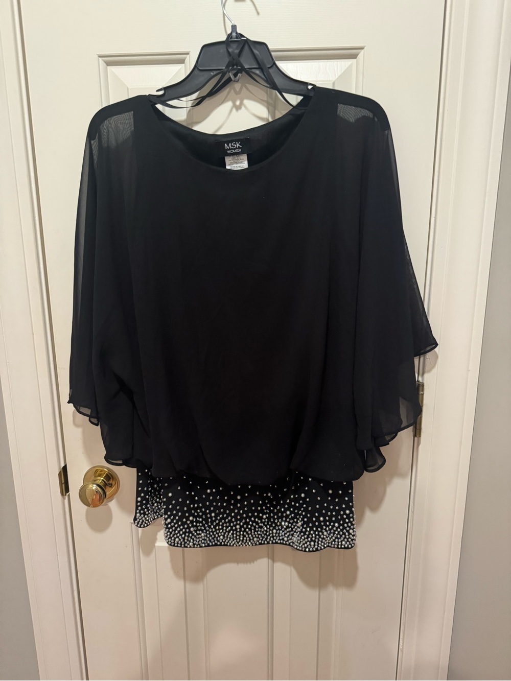 MSK Black Sheer Overlay Polka Dot Layered Blouse